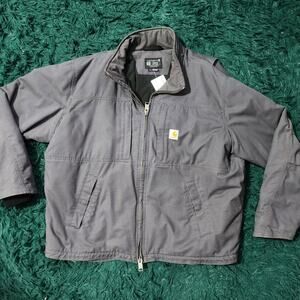 Carhartt Gray Work Jacket Loose Fit Quilted Lined Zip-Up 2XL